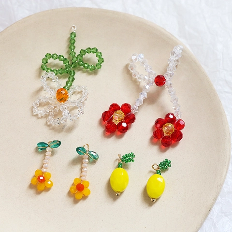 Handmade Beaded Flower Lemon Pendants Acrylic Crystal Style DIY Jewelry Making Findings Accessories For Earrings Hairpins Women
