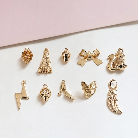 DIY Gold Alloy Pendants Squirrel Pine Cone Shape For Jewelry Making Necklace Bracelet Accessory Polished Metal Charm