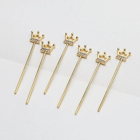 Kroonvorm Micro-gezette Zirkoon Koper Verguld T-Stift Sieradenonderdelen DIY Oorbellen Maken Accessoires Voor Vrouwen