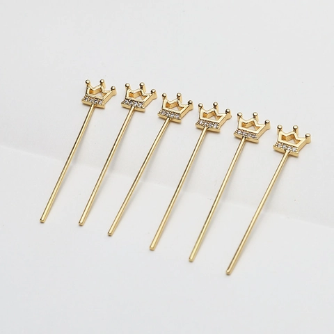 Kroonvorm Micro-gezette Zirkoon Koper Verguld T-Stift Sieradenonderdelen DIY Oorbellen Maken Accessoires Voor Vrouwen