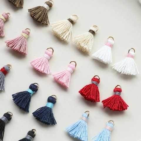 Mini Kontrastfarbene Baumwollfaden Quasten Anhänger Mit Legierungsring Handgefertigter Schmuck Zubehör DIY Quasten Anhänger