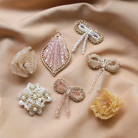 Exquisite Gewebte Strass Schleife Künstliche Perle Blume Wassertropfen Anhänger Für DIY Ohrringe Handgefertigte Schmuckherstellung Zubehör Damen Charme