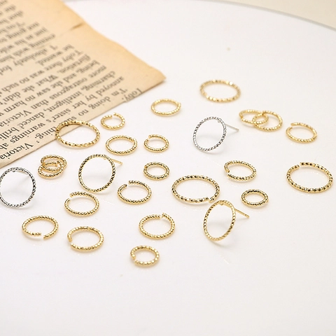 18K Gold Plated Copper Hollow Round Stud Earrings DIY Jewelry Findings Textured Open Jump Rings For Handmade Accessories