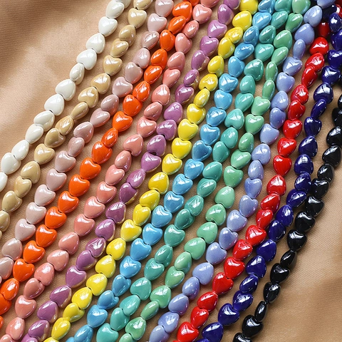 Bunte Herzförmige Glasierte Keramikperlen Für DIY Schmuckherstellung Glänzende Lose Zwischenperlen Für Armbänder Halsketten