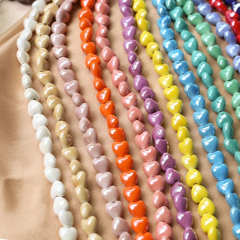 Bunte Herzförmige Glasierte Keramikperlen Für DIY Schmuckherstellung Glänzende Lose Zwischenperlen Für Armbänder Halsketten