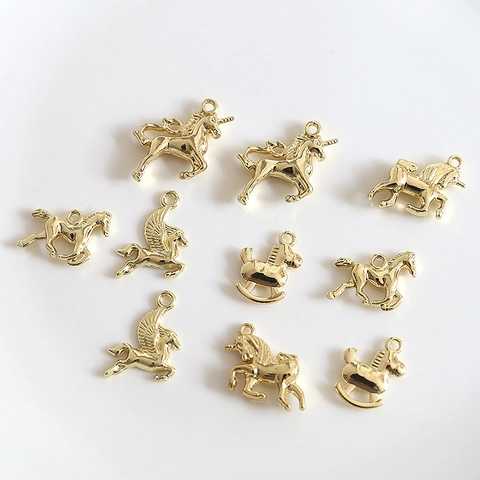 Gold Alloy Horse Unicorn Pendants For DIY Jewelry Making Pegasus Rocking Horse Charms Handmade Necklace Bracelet Findings Accessories