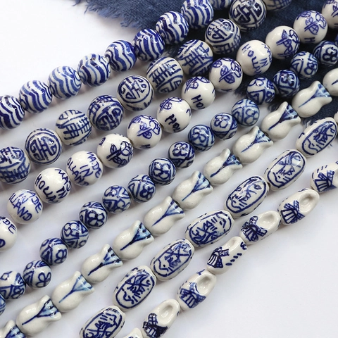 Vintage Blue And White Porcelain Ceramic Beads For DIY Jewelry Making Handmade Flower Shoe Shaped Loose Beads Accessories