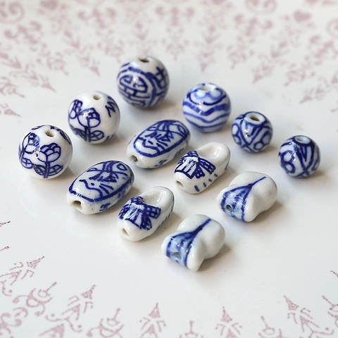 Vintage Blue And White Porcelain Ceramic Beads For DIY Jewelry Making Handmade Flower Shoe Shaped Loose Beads Accessories