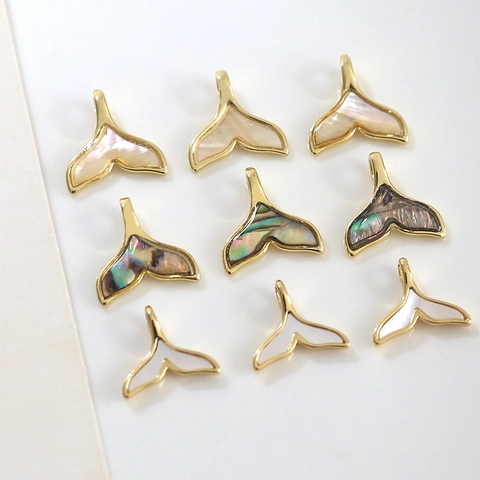 Pendentif Queue de Baleine en Alliage Plaqué Or avec Coquille Naturelle pour Fabrication de Bijoux DIY Style Océan Élégant