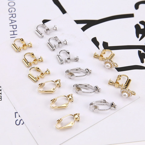 Convertidores de Pendientes Bañados en Oro Real Sin Perforación Aleación DIY Joyería Hallazgos Clips de Resorte Espiral