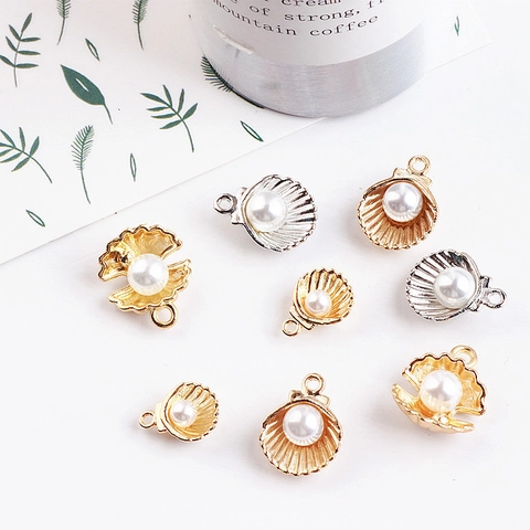 Ciondoli in Lega a Forma di Conchiglia con Perla Artificiale per Fai da Te Orecchini Collane Accessori Stile Coreano Oro Argento
