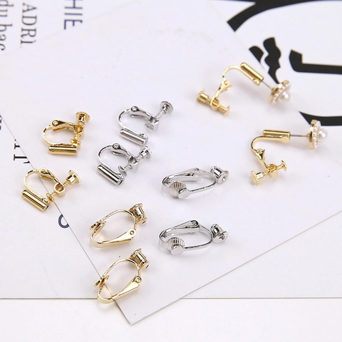 Convertidores de Pendientes Bañados en Oro Real Sin Perforación Aleación DIY Joyería Hallazgos Clips de Resorte Espiral