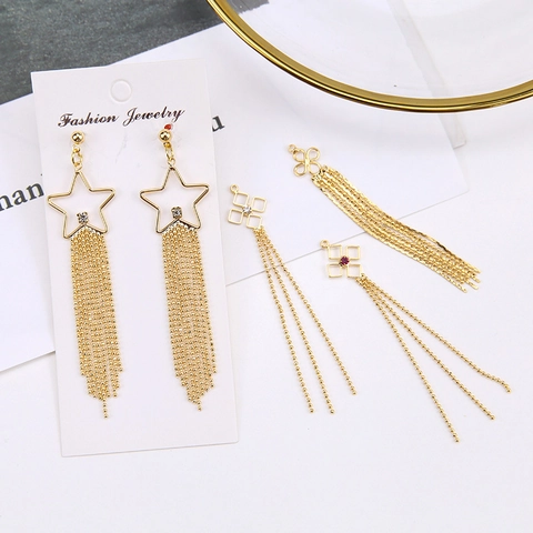 DIY Jewelry Findings Real Gold Plated Alloy Tassel Pendants Star Flower Geometric Charms For Earrings Necklaces Making