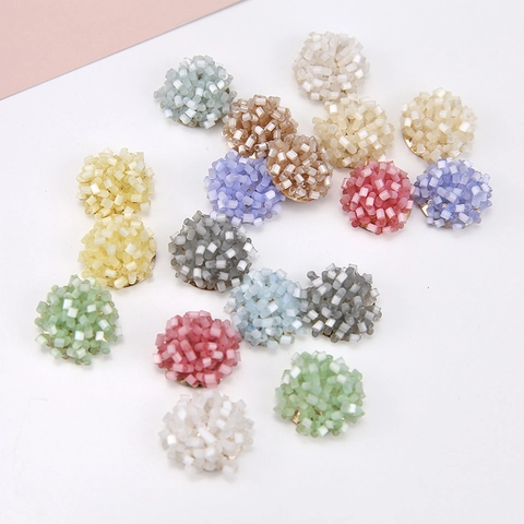 Handmade Beaded Round Cluster Flower DIY Jewelry Accessories For Earring Keychain Hyuna Style Resin Bead Pendant Macaron Color