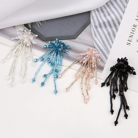 Handmade Beaded Tassel Flower Pendant Elegant Crystal Glass Accessories For Earring Hairpin DIY Jewelry Making Women