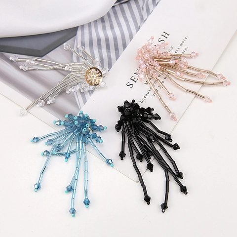 Handmade Beaded Tassel Flower Pendant Elegant Crystal Glass Accessories For Earring Hairpin DIY Jewelry Making Women