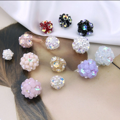 Handmade Beaded Sphere Accessory For Jewelry Making Floral AB Colorful Resin Artificial Pearl Flower Pendant For Earrings
