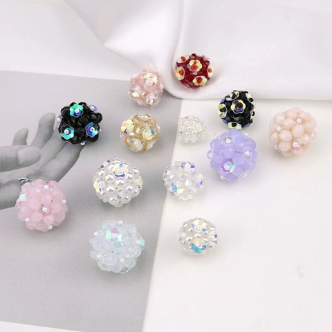 Handmade Beaded Sphere Accessory For Jewelry Making Floral AB Colorful Resin Artificial Pearl Flower Pendant For Earrings