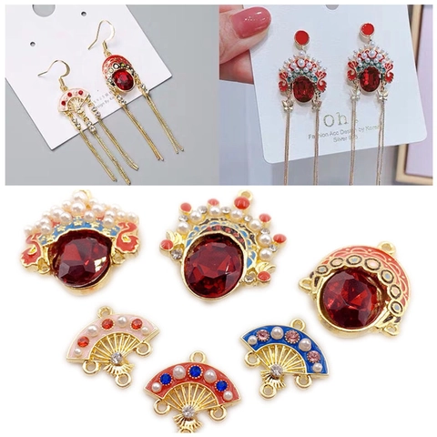 Alloy Enamel Beijing Opera Mask Fan Pendants Artificial Pearl Rhinestone Chinese Style Jewelry Making Accessories For DIY Earrings Necklace