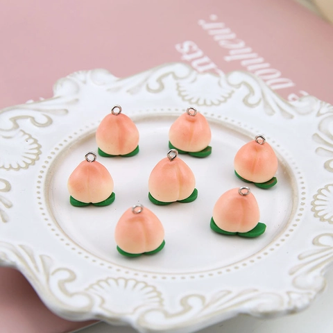 Handgefertigt Polymer-Ton Pfirsich Anhänger Simulation Frucht Charm Mit Grünen Blättern Für DIY Ohrringe Halskette Schmuck Zubehör
