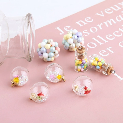 Handmade DIY Glass Ball Pendant With Dried Flowers Colorful Bead Ball Charms For Earrings Necklace Jewelry Making Accessory