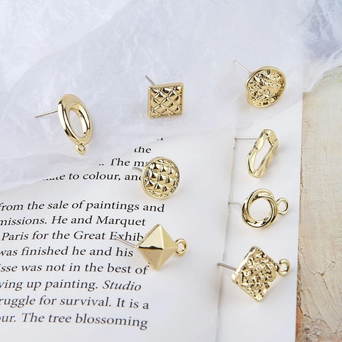 Geometric DIY Alloy Earring Stud Findings With 925 Sterling Silver Earring Post Gold Plated Hammered Quilted Jewelry Making Accessories