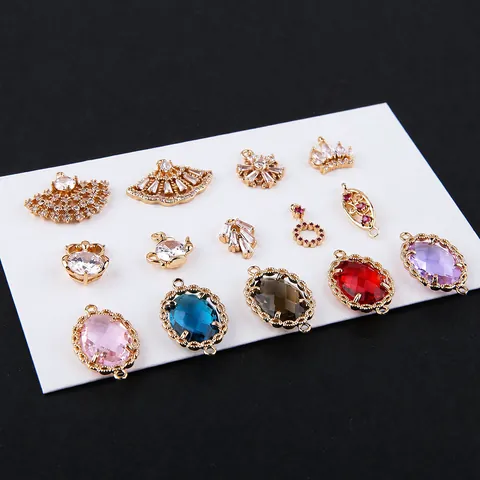 18K Gold Plated Copper Zirconia Pendants For DIY Jewelry Making Crown Snowflake Leaf Fan Shape Earrings Necklace Accessories For Women