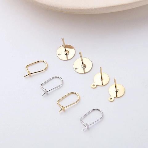 DIY Jewelry Making Findings 18K Gold Plated Flat Earring Post With Loop 925 Sterling Silver Post Ear Hook Flower Cap Crafting