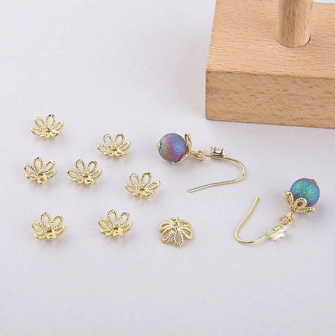 Gold Plated Filigree Flower Bead Cap Star Spacer Beads Jewelry Findings For DIY Earring Pendant Necklace Jewelry Making Handmade