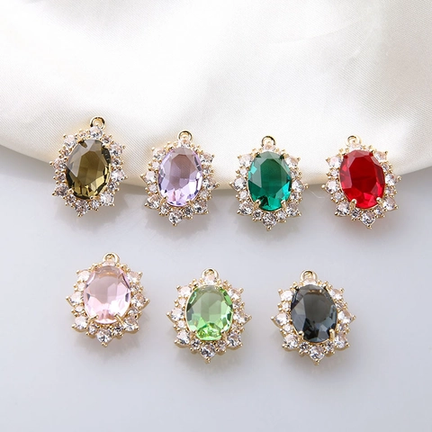 Vintage Alloy Oval Crystal Pendant With Rhinestone Halo For DIY Necklace Earring Making Palace Style Women Jewelry Accessories