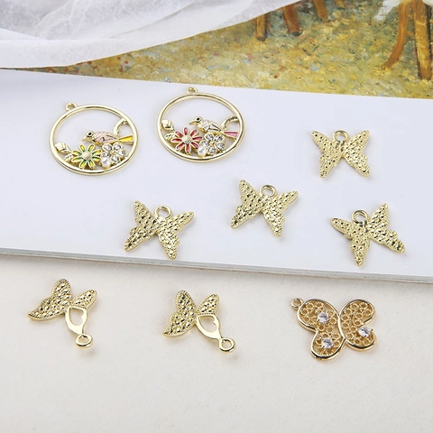 Legierung Emaille Vogel Kranz Schmetterling Anhänger Mit Strass Künstliche Perlenimitat Für DIY Halskette Ohrringe Schmuckherstellung