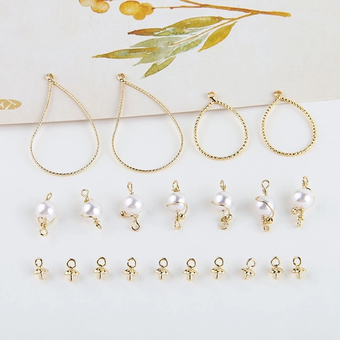 Accesorios de Joyería DIY de Cobre Chapado en Oro 18K Marco de Gota de Agua Hueco Perla Artificial Envuelta en Alambre para Pendientes
