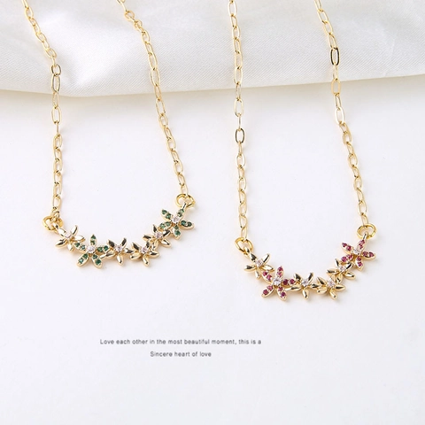 Gold Plated Copper Zirconia Flower Cluster Pendant Double Hanging Connector For DIY Necklace Earring Making Floral Jewelry Finding