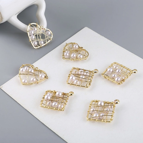 Dijes Fabricación Joyas DIY Cobre Chapado Oro 18K Perla Enuelta Alambre Mano Corazón Mariposa Geométricos Colgantes Para Pendientes Collar