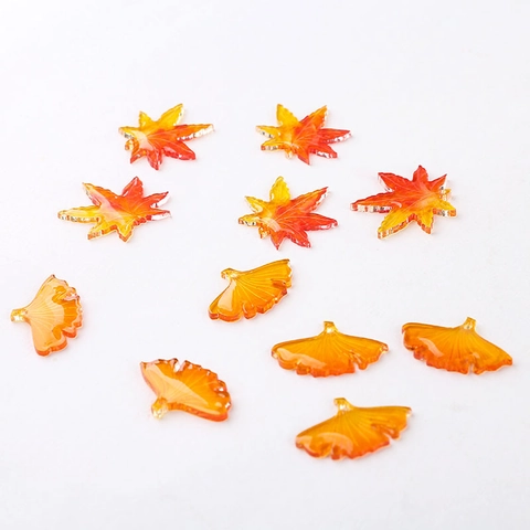 Gradient Maple Leaf Ginkgo Leaf Acrylic Resin Charms For DIY Jewelry Making Accessories Autumn Theme Earrings Hairpin Materials
