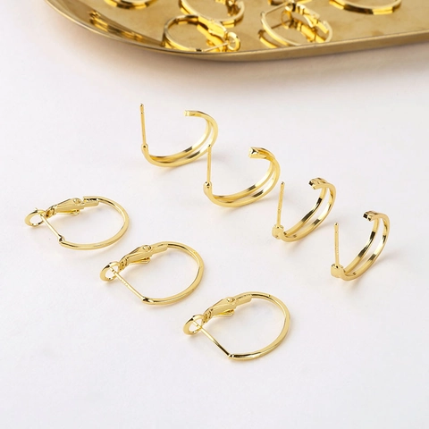 Fornituras para Pendientes de C Geométrica de Cobre Bañado en Oro 18K Con Poste de Plata de Ley 925 Accesorios para Creación de Joyas DIY