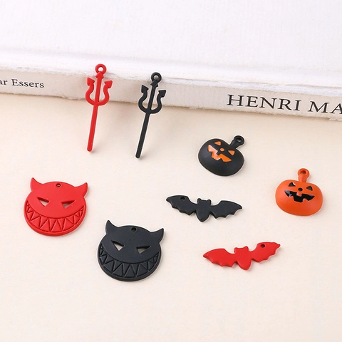 Alloy Painted Halloween Charms For DIY Jewelry Making Pumpkin Bat Ghost Face Trident Pendants Handmade Festival Jewelry