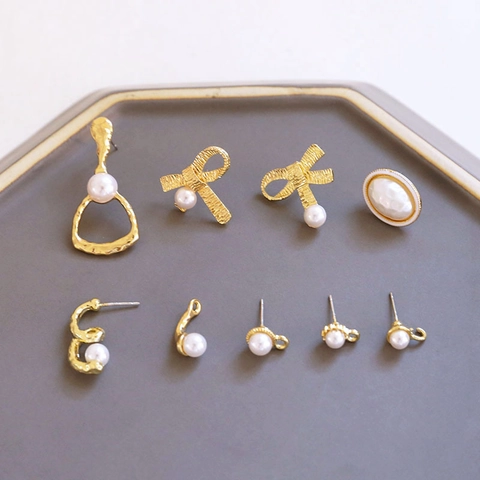 Baroque Alloy Artificial Pearl Bow Geometric Stud Earrings Bases With 925 Sterling Silver Earring Post DIY Jewelry Making Findings