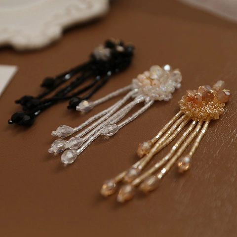 Handmade Alloy Flower Tassel Beaded Pendant For DIY Earrings Jewelry Making Rhinestone Long Fringe Flower Charms Accessories