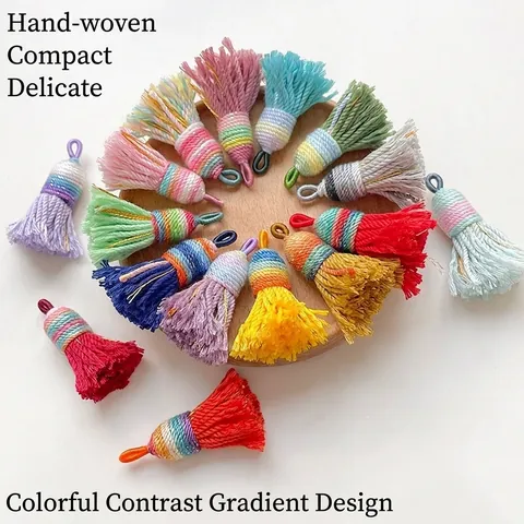 Colgante de Borla Mini de Poliéster Estilo Étnico Tejido a Mano Borla Multicolor Degradada para Bolso de Bricolage Llavero Accesorios de Fabricación de Joyas