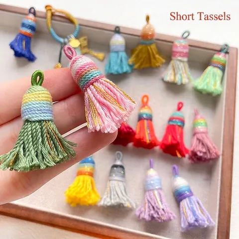 Colgante de Borla Mini de Poliéster Estilo Étnico Tejido a Mano Borla Multicolor Degradada para Bolso de Bricolage Llavero Accesorios de Fabricación de Joyas