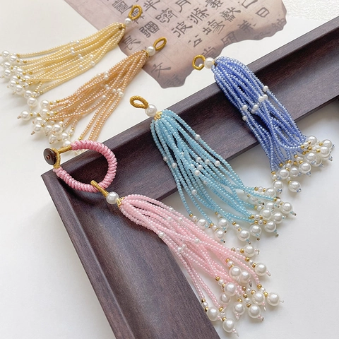 Handmade Beaded Tassel Pendant With Artificial Pearl Chinese Style DIY Jewelry Accessory For Bag Keychain Decoration