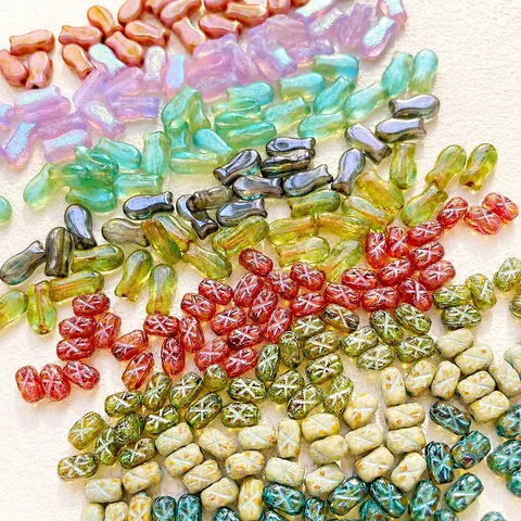 Handmade Glass Fish Beads Cross Pattern Spacer Beads Vintage Czech DIY Jewelry Making Accessories Colorful Glass Beads