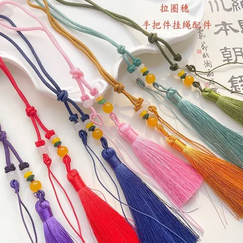 Gland en Polyester Fait à la Main de Style Chinois Accessoire DIY Avec Nœud Chinois et Perles Décoratives Pendentif d'Éventail