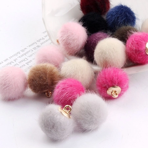 DIY Faux Fur Pom Pom Pendants With Gold Alloy Loop Handmade Soft Fluffy Ball Charms For Earring Jewelry Making Materials