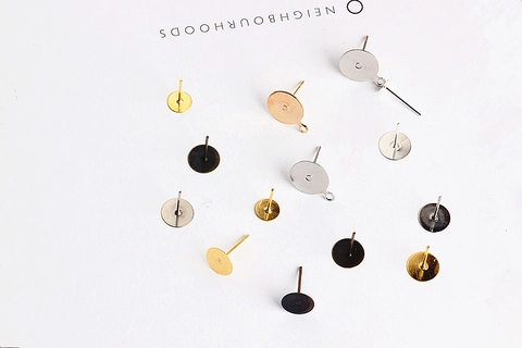 DIY Earring Findings Metal Flat Round Base Earring Stud Posts Components For Handmade Jewelry Making Crafts Gold Silver Bronze Pins