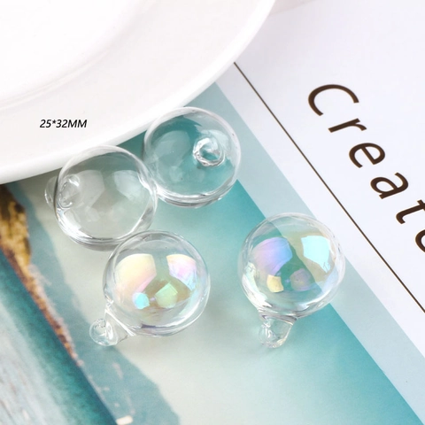 Glass Ball Pendants Iridescent Clear Round Bubble Charms For DIY Earring Necklace Jewelry Making Accessories For Women