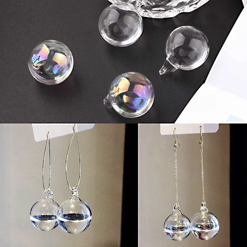 Glass Ball Pendants Iridescent Clear Round Bubble Charms For DIY Earring Necklace Jewelry Making Accessories For Women