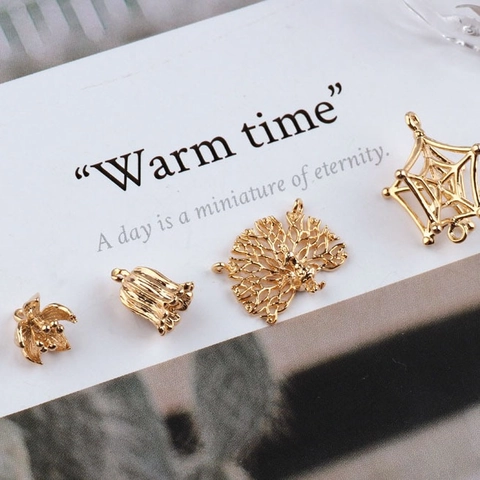 18K Gold Plated Copper DIY Jewelry Findings Peacock Tree Branch Flower Leaf Pendants For Earrings Necklace Making Accessories