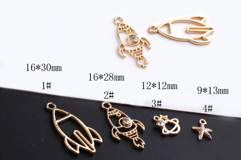DIY Jewelry Alloy Rhinestone Rocket Planet Starfish Charms For Earring Necklace Making Space Astronaut Gold Silver Pendants